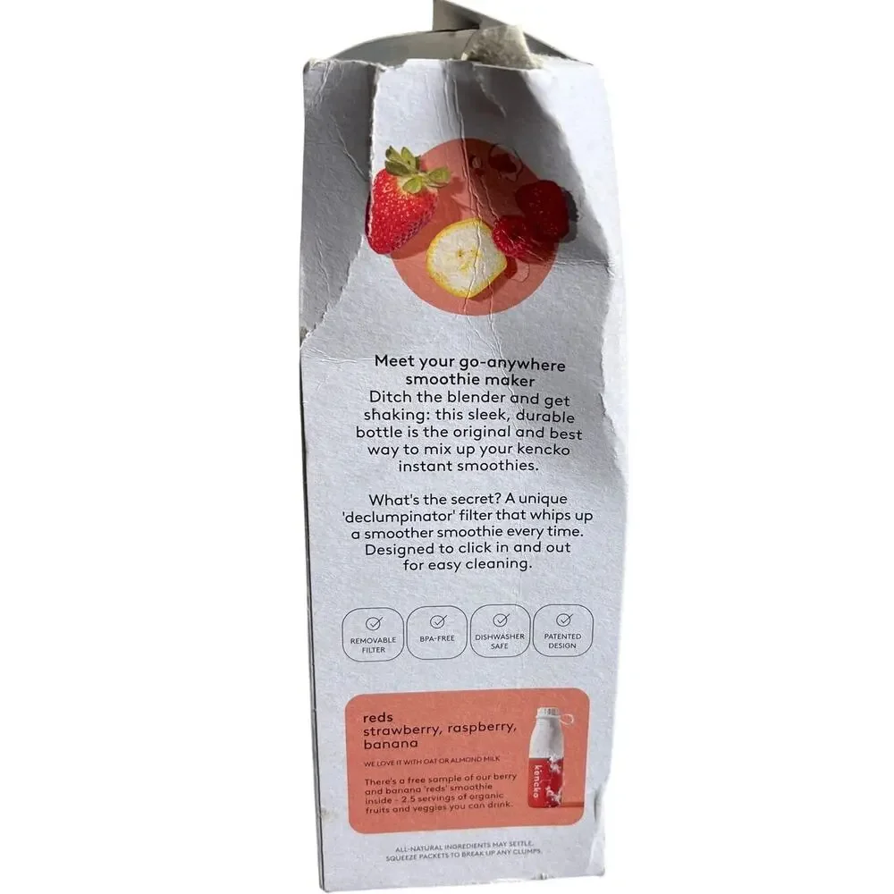 Kencko Shaker Bottle Instabt Smoothie NIB White